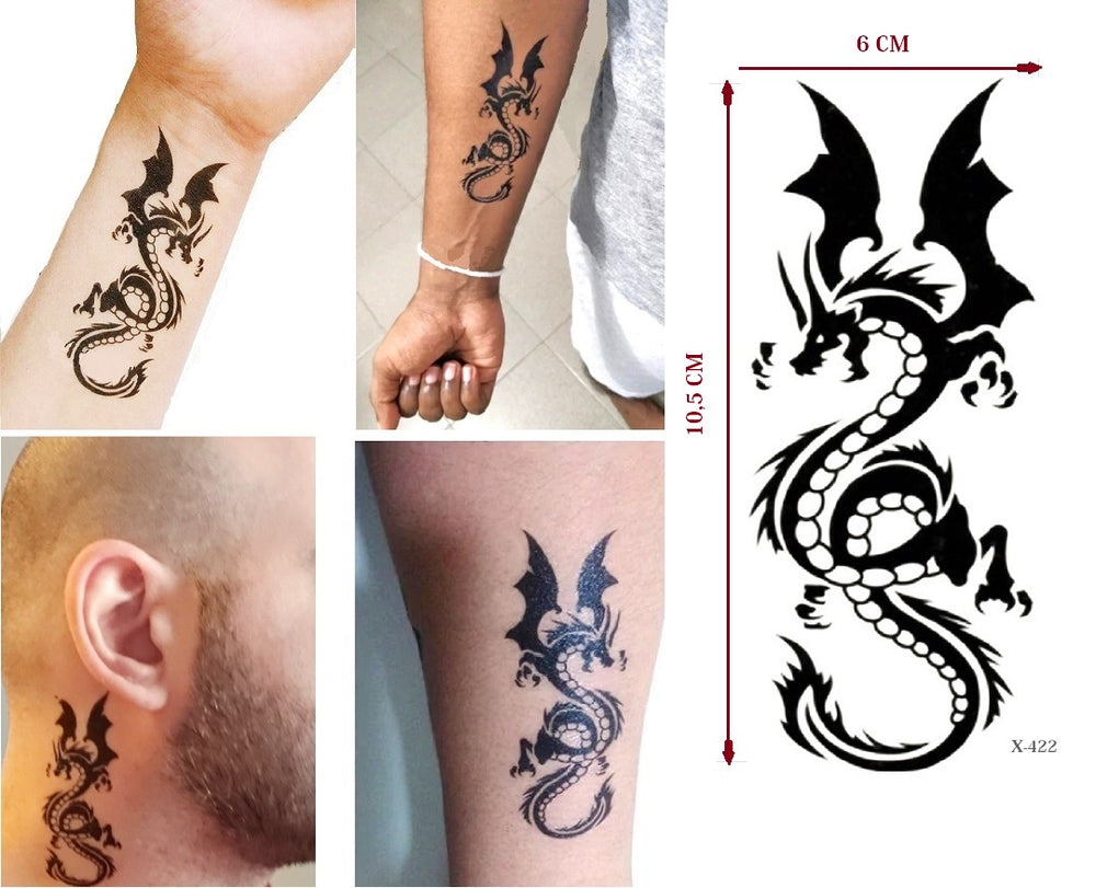 Klebetattoo Drache schwarz auf Hals und Arm