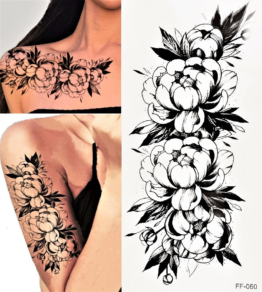 Einmal Tattoo Rose Knospen Schwarz auf Frauenarm und Schulter