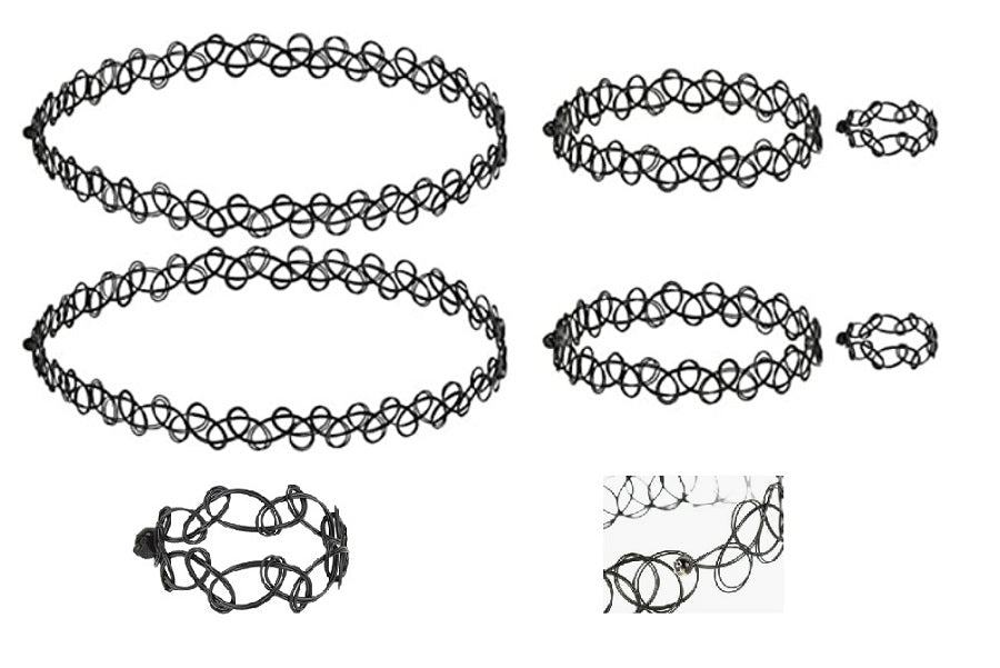 Halskette Tattoo Halsband Set Schwarz auf weissen Hintergrund