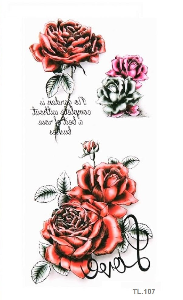 Einmal Tattoo Rose Rot Aufkleber ! Aktionsangebot ! Blume 3 x Motive Temporary Tattoo Cosmintra®