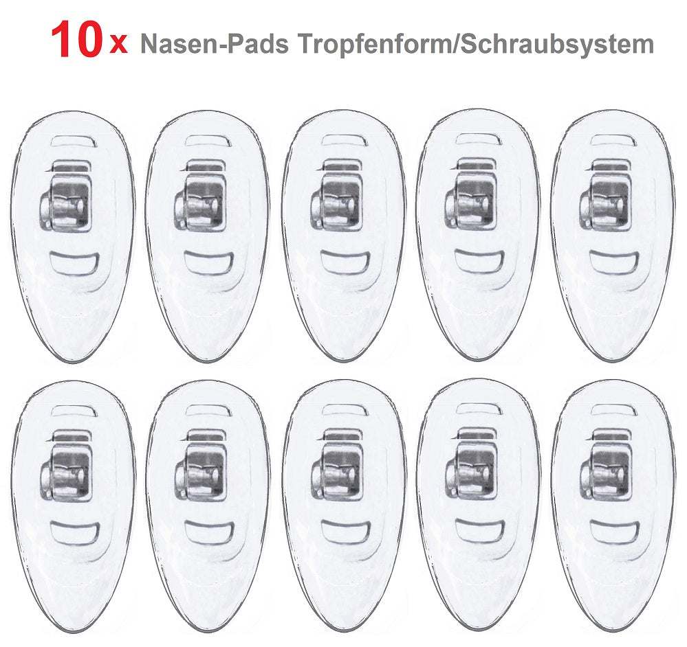 Nasenpad 15mm  10 stück tropfenform transparent schraubsystem