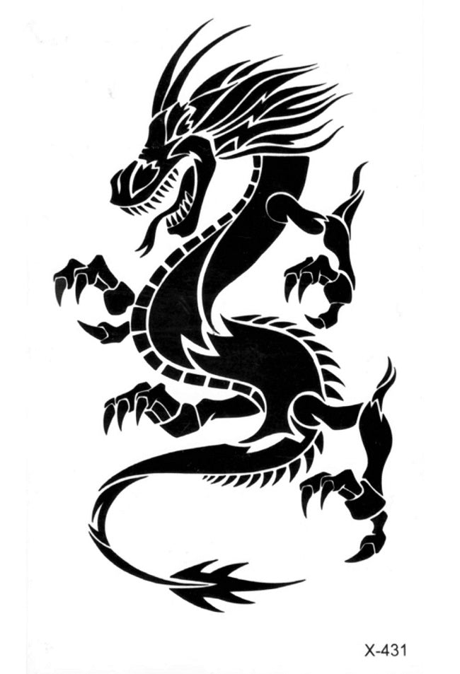 Flash Einmal Tattoo Drache Tattoo Aufkleber Temporäre Tattoos Schwarz NEU ! Cosmintra®