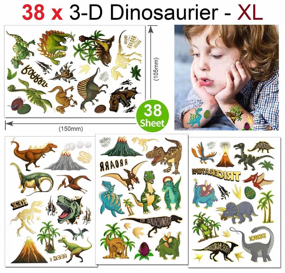 Kinder Tattoo Dinosaurier 38 Motive verschiedene Farben