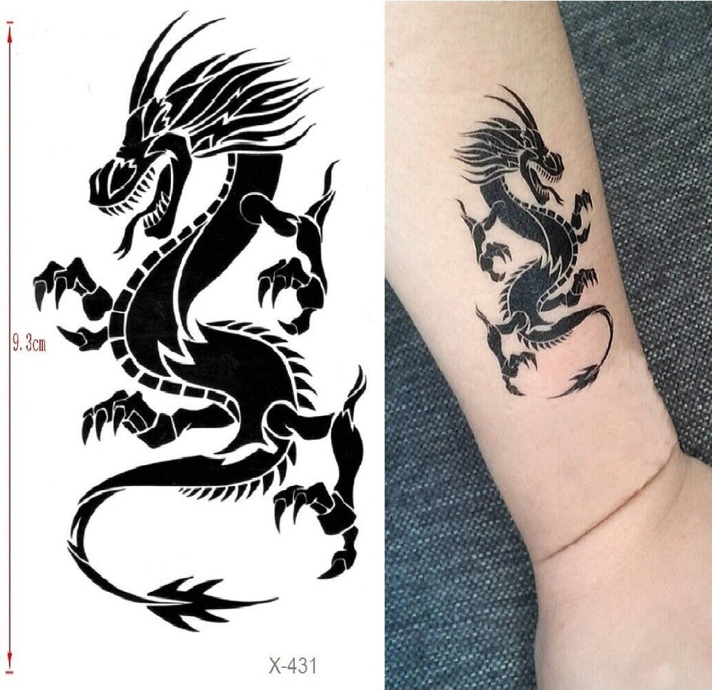 Einmaltattoo Drache Schwarz auf Unterarm